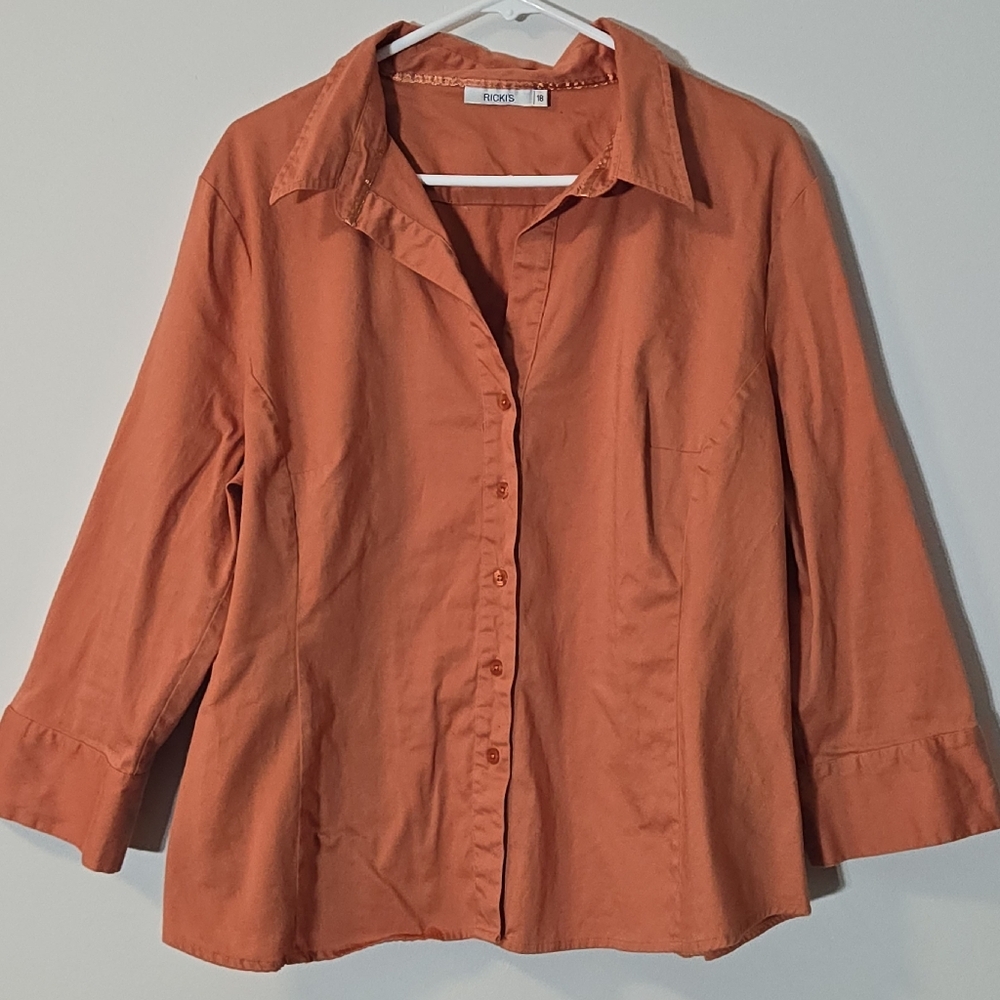 Ricki's Size‎ 18 Burnt Orange Button Down Shirt Minimalist Professional Workwear